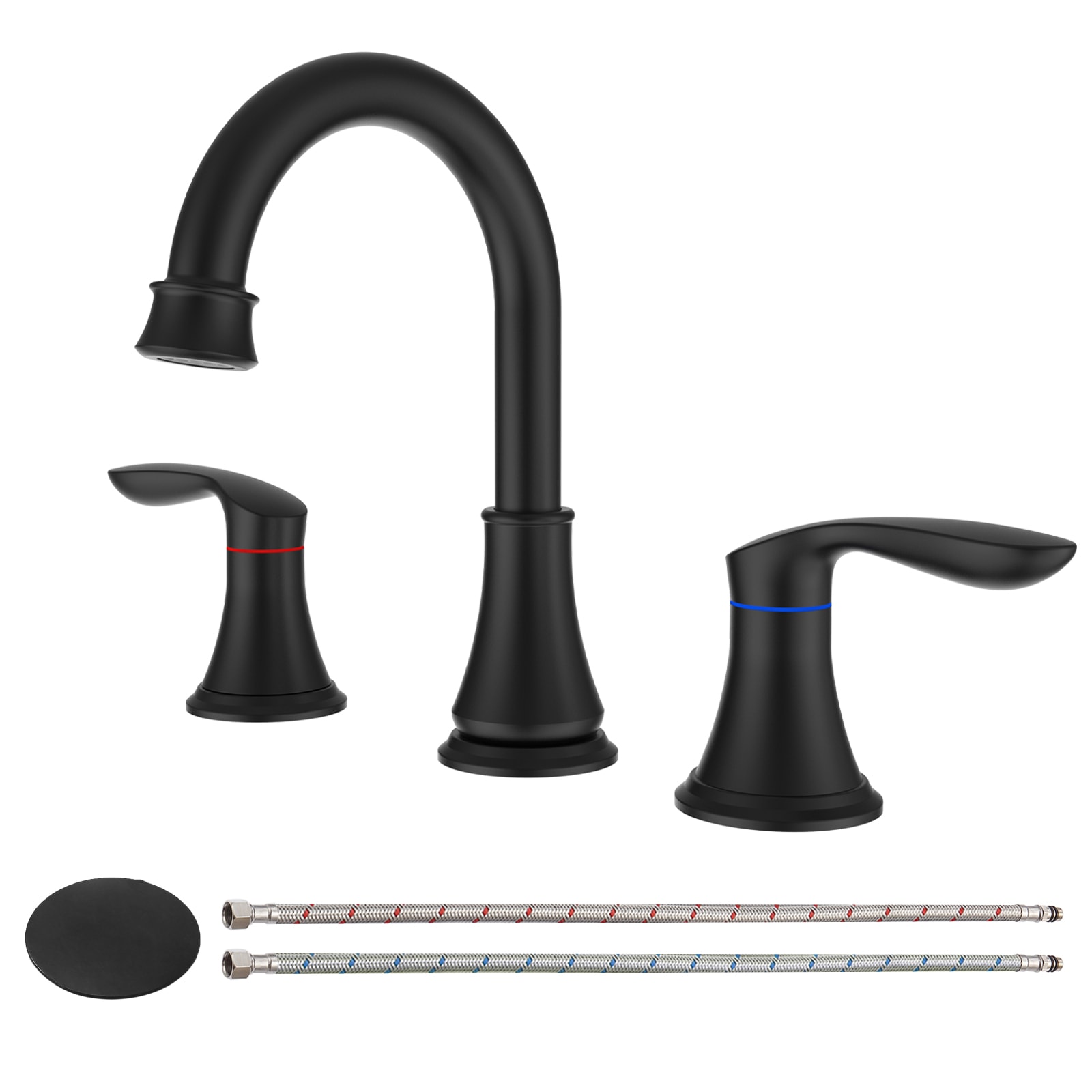 2-Handle 8 inch Widespread Bathroom Sink Faucet Matte Black Lavatory Faucet 3 Hole 360° Swivel Spout Vanity Sink Basin Faucets 3008B-MB