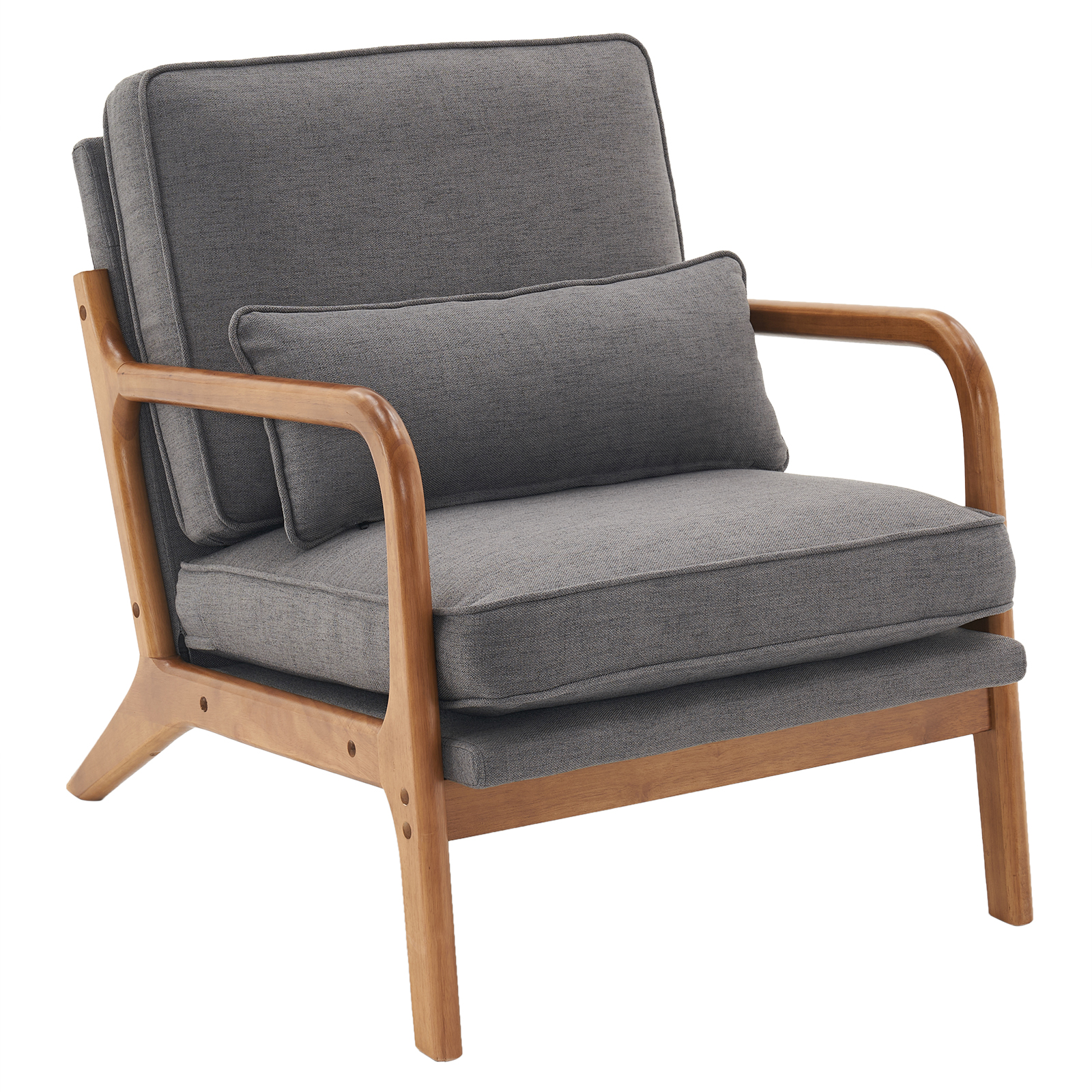 【Same Code：33734058】Oak Armrest Oak Upholstered Single Lounge Chair Indoor Lounge Chair Dark Grey