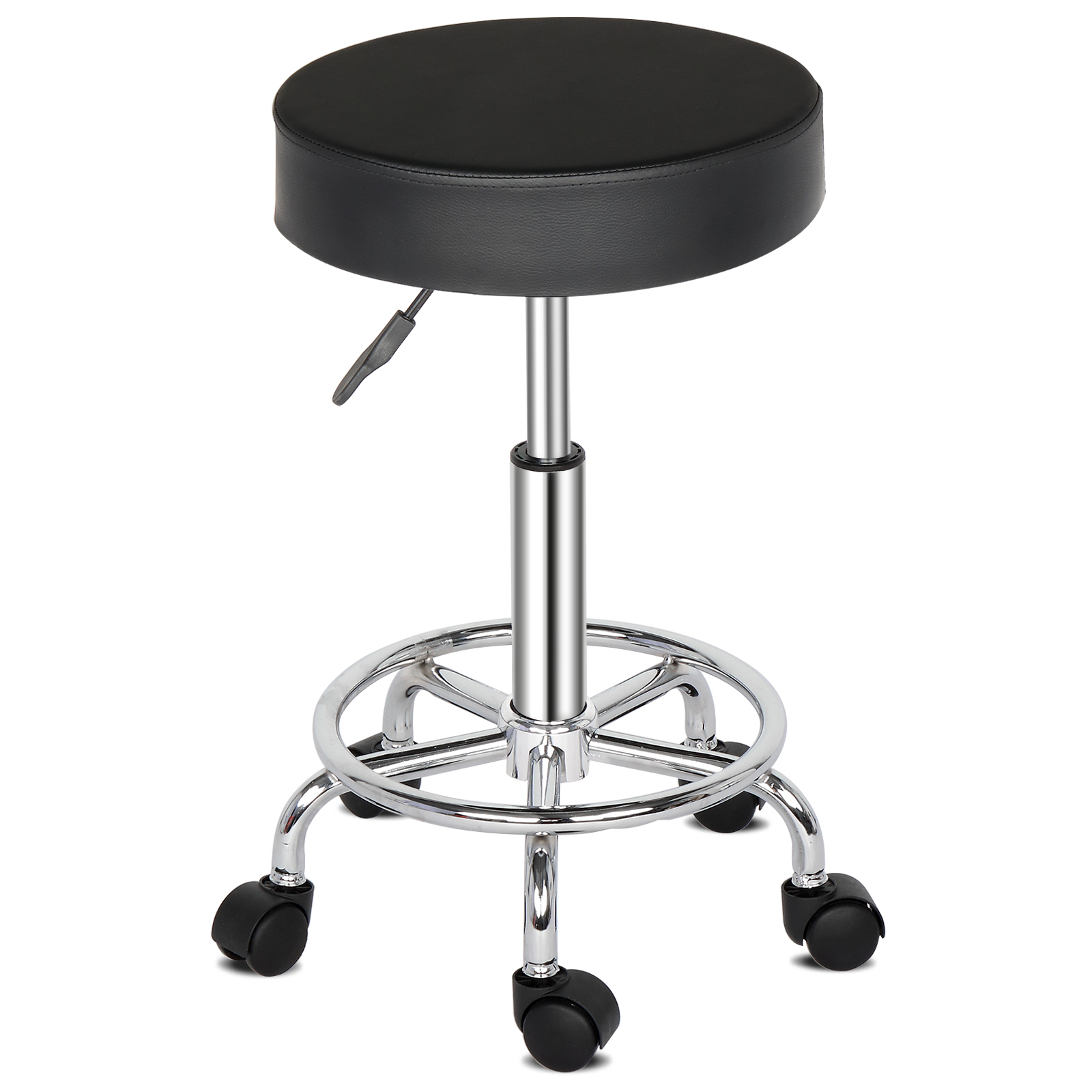 Professional Salon Stool with Spider Base - 8cm Thick Molded Foam, Semi-PU Leather, SGS Certified Gas Lift, 150kg Capacity, Nylon Casters (Black)