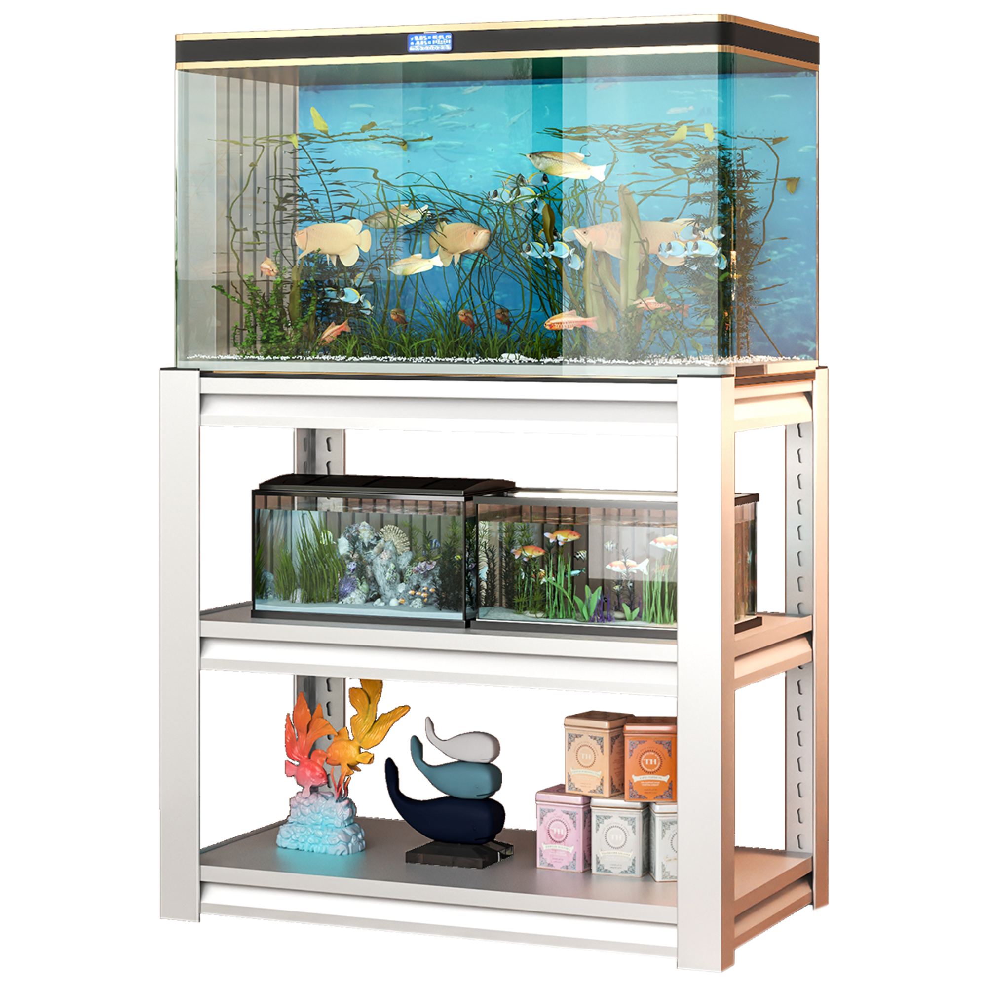 40-50 Gallon Fish Tank Stand - Metal Aquarium Stand, 31.5 "L x 18 "W x 34"H Adjustable Heavy Duty Reptile Tank Stand, Adjustable 3-Tier Fish Tank Rack Shelf for Home Office, Tank Not Included